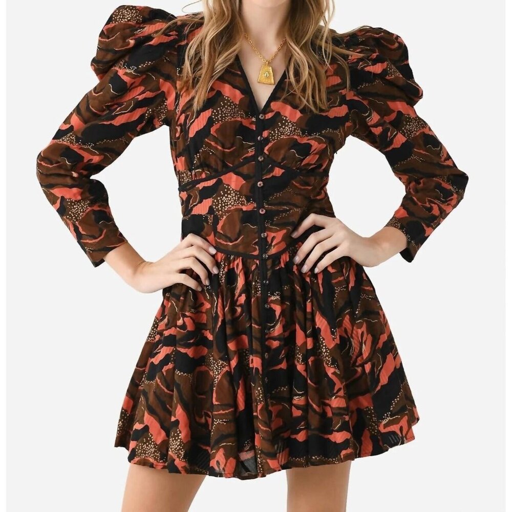 Cleobella Reagen Puff Sleeve V-Neck Mini Dress - Canyon Fit & Flare, Medium New - Picture 2 of 4